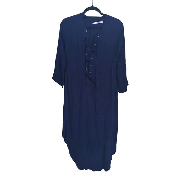 Tuckernuck Faithfull The Brand Navy Lace-Up Midi Dress 2 Boho Western Academia - Picture 2 of 8